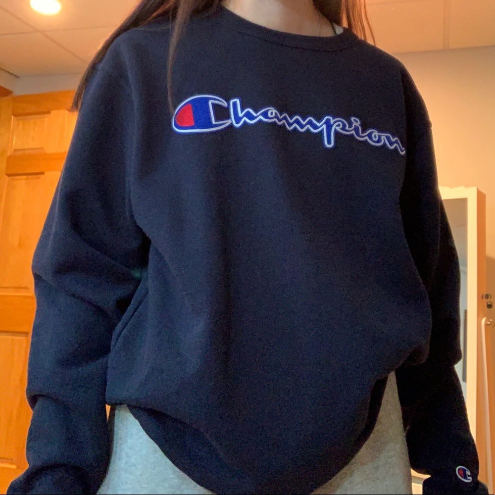 blue champion crew neck sweatshirt